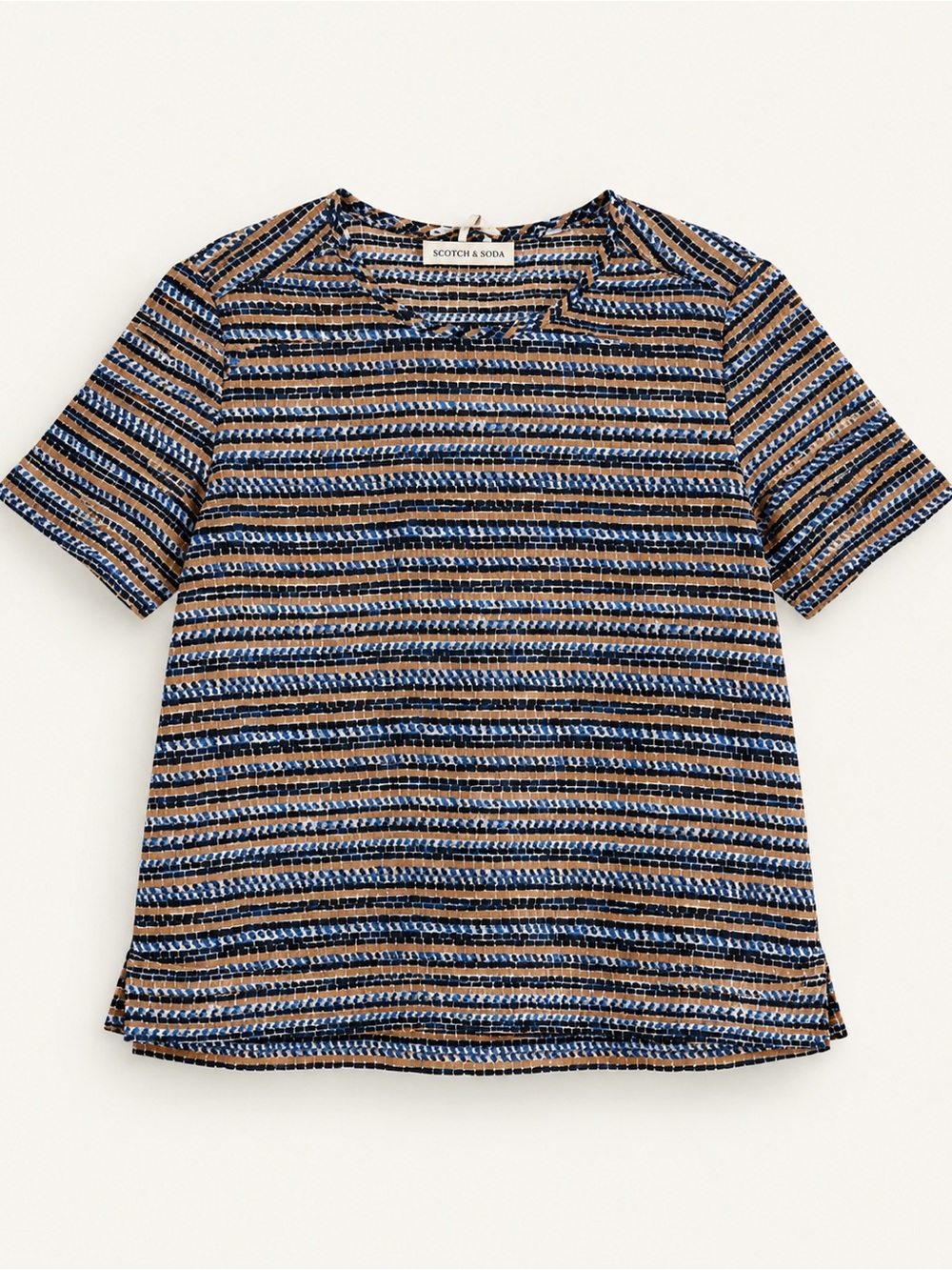 Scotch & Soda Striped Short-Sleeve Knit Tee in Blue and Tan